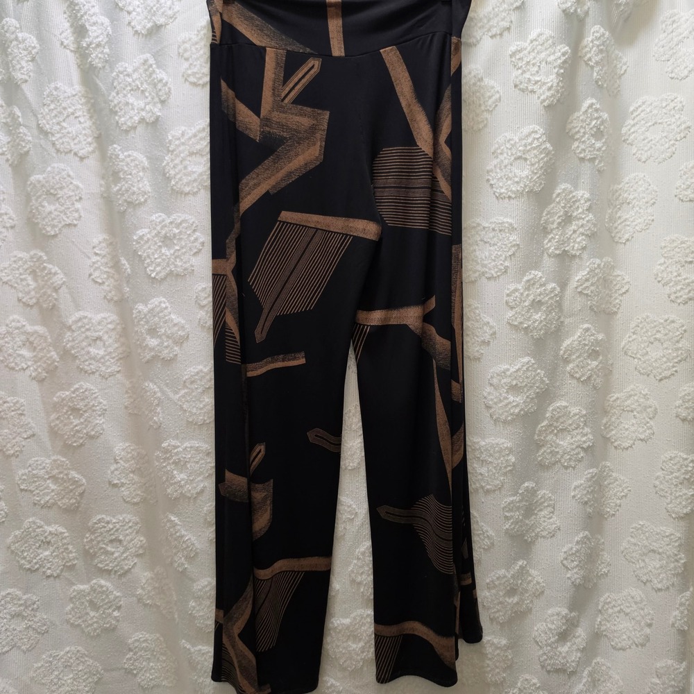 Clara Sunwoo XL Black Bronze Geometric Abstract Wide Leg Liquid Jersey Pants - Picture 5 of 6